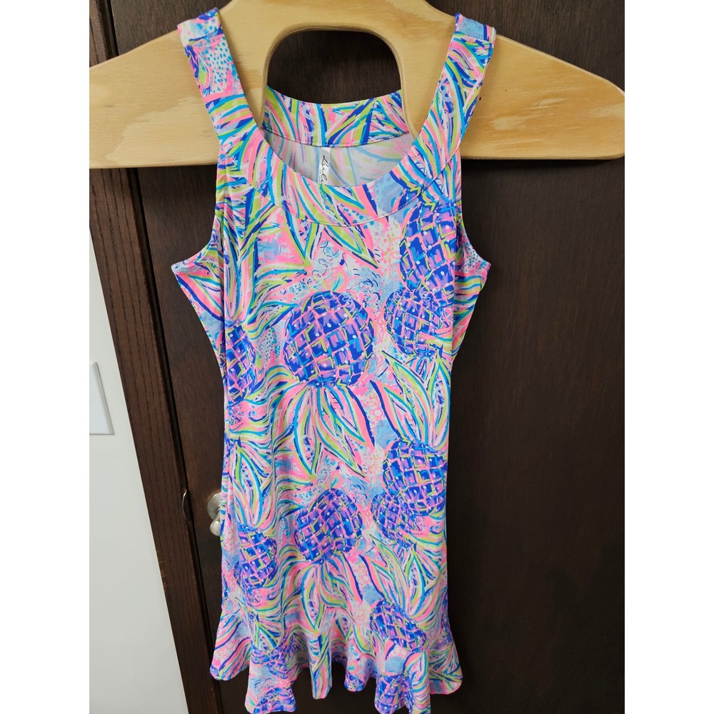 Lulu-B Pineapple Print Ruffle Hem Sleeveless Dress Pink Blue Green RN 0101292